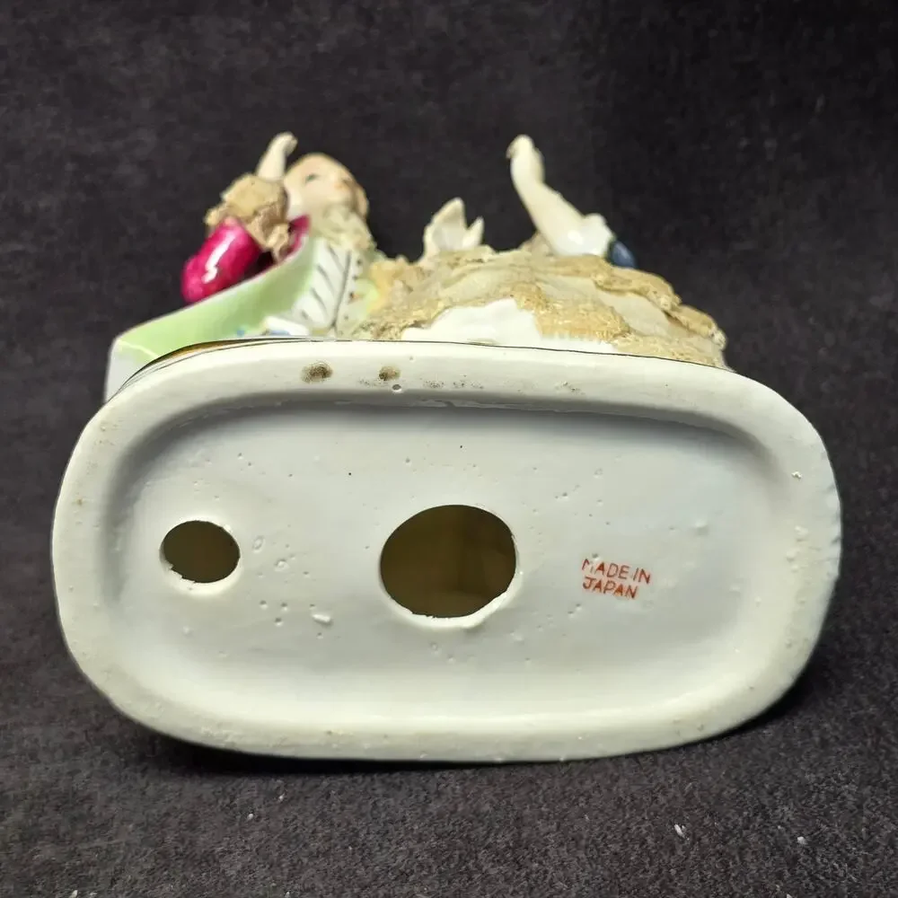 Porcelain Victorian Colonial Couple Courting Man & Women Lace Dress Figurines